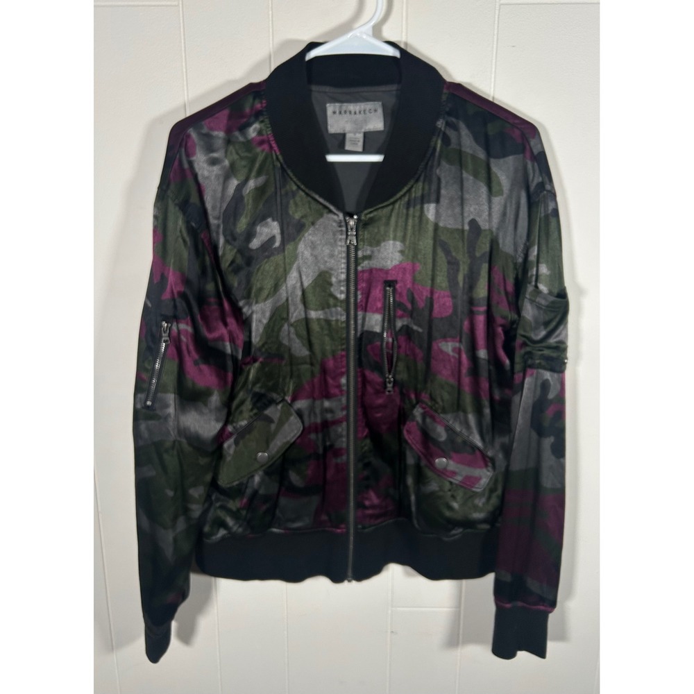 Marrakech Camo Bomber Jacket Purple Green Grey Viscose Full Zip Small 60427R-IDG
